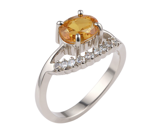 STERLING SILVER RING SET WITH  10 WHITE SAPPHIRES AND 01 CITRINE 
